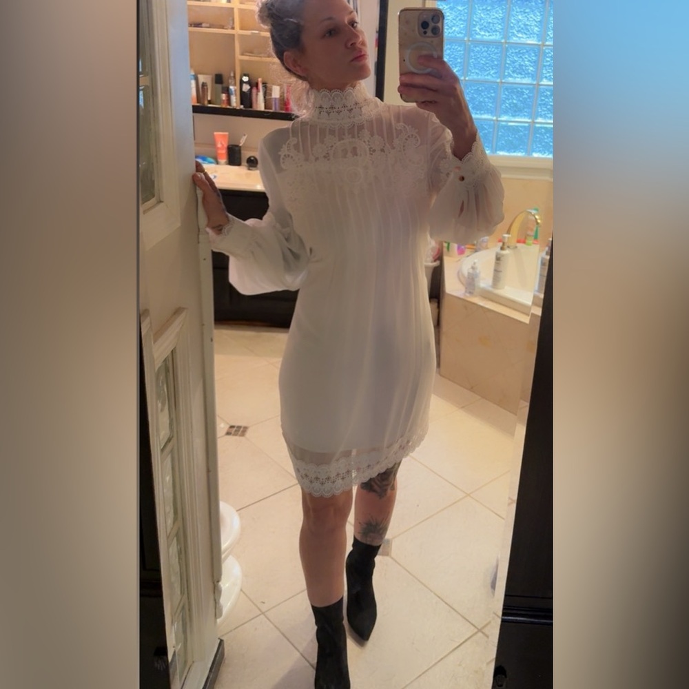 Ted Baker White Kathiea high neck lace tunic dress